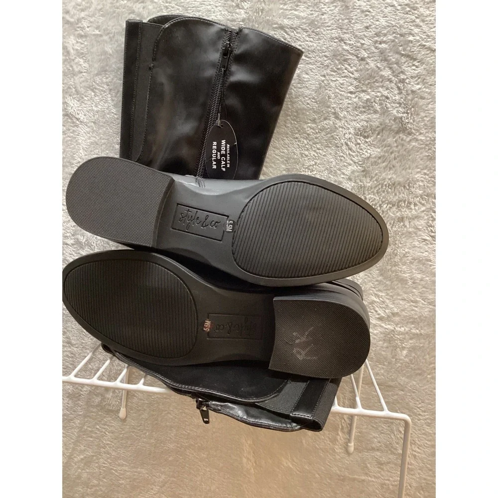 Style & Co Black Faux Leather Knee High Boots Wide Calf‎ Women's Size 5.5M